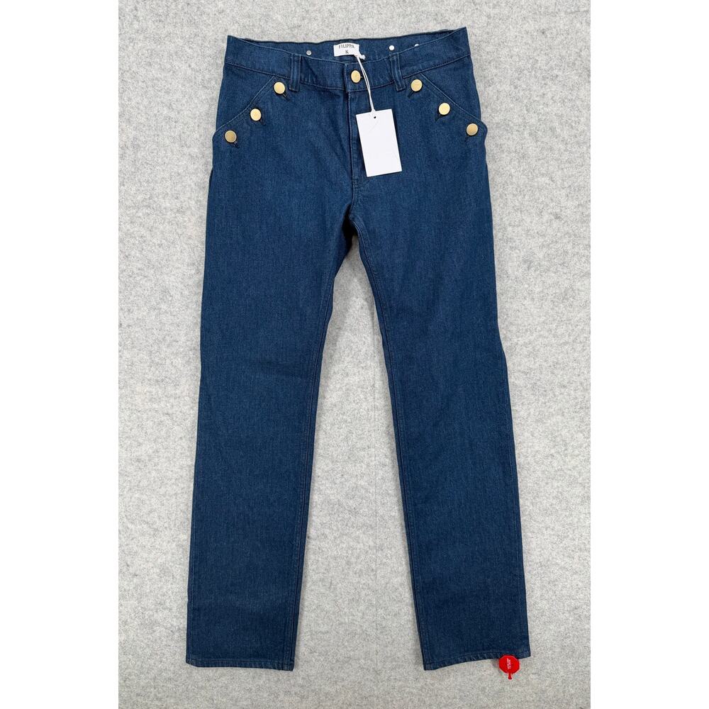 NWT Filippa K Ocean Blue Classic Straight Large Button Denim Jeans Size 29